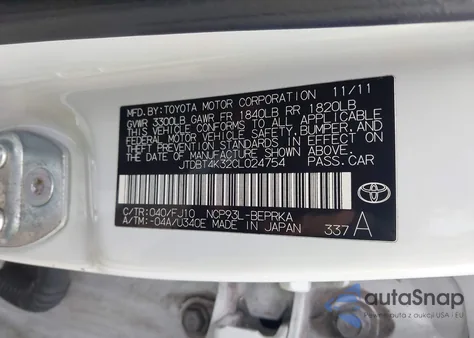 2012 Toyota Yaris from USA, damaged, VIN JTDBT4K32CL024754